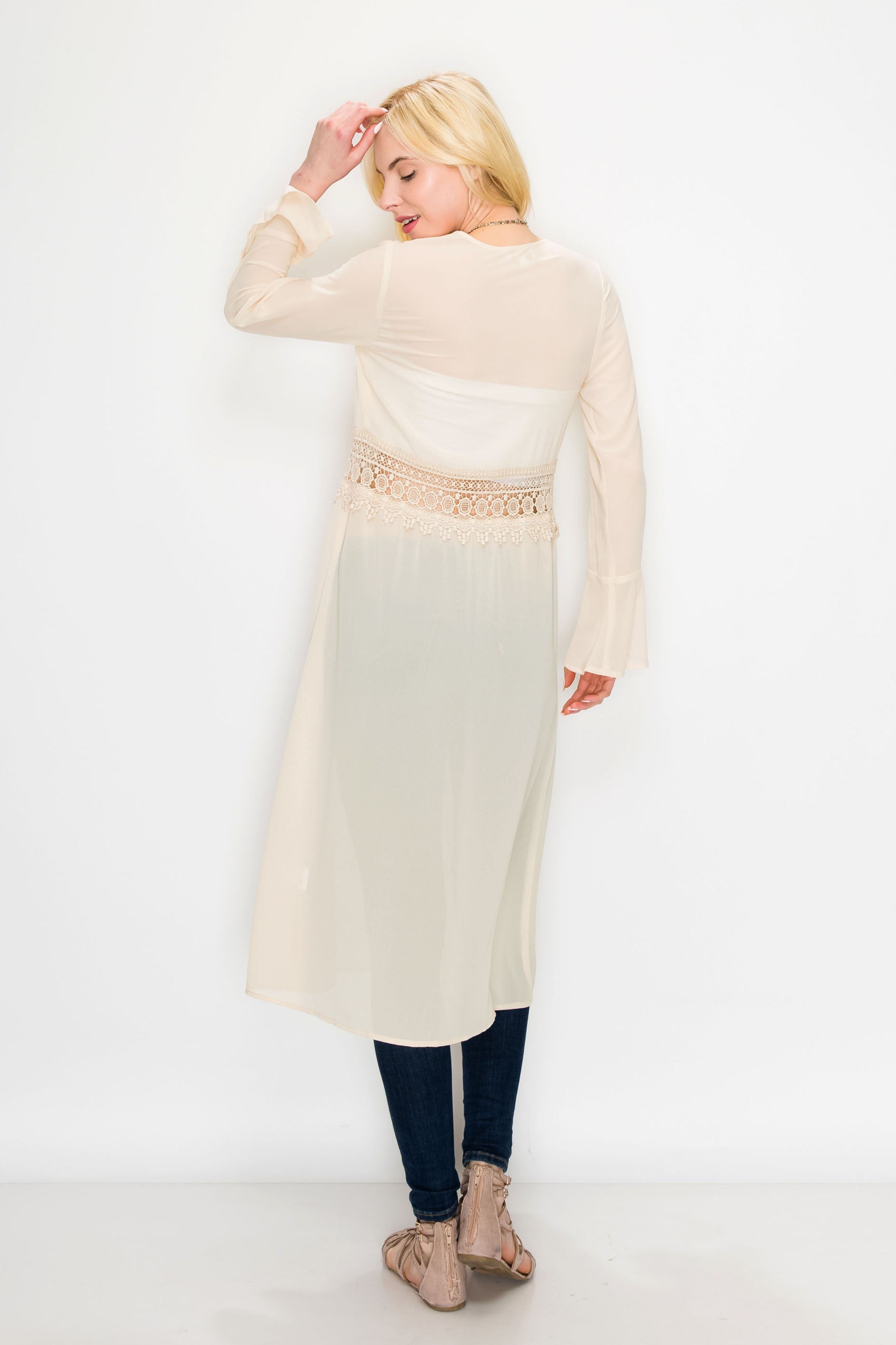 Long Sleeve Kimono with Lace Detail Fit Miami Style