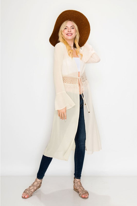 Long Sleeve Kimono with Lace Detail