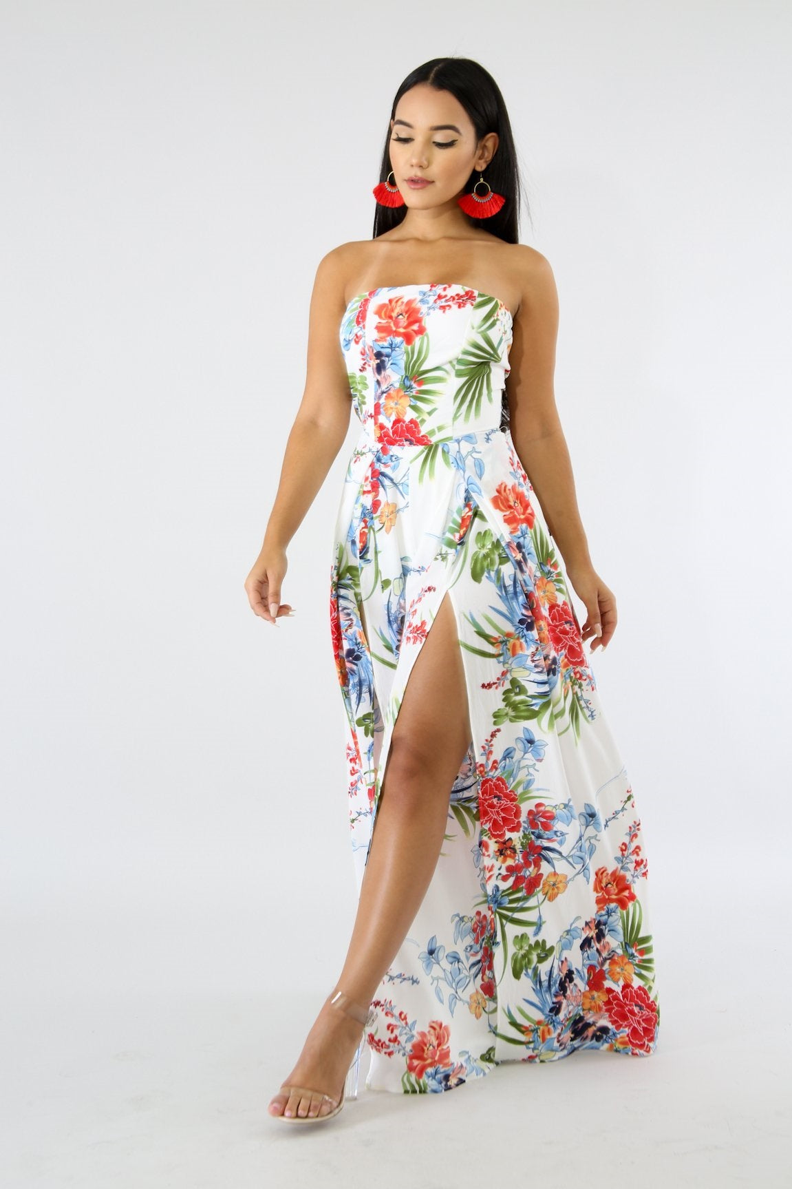 Tube Slit Floral Jumpsuit