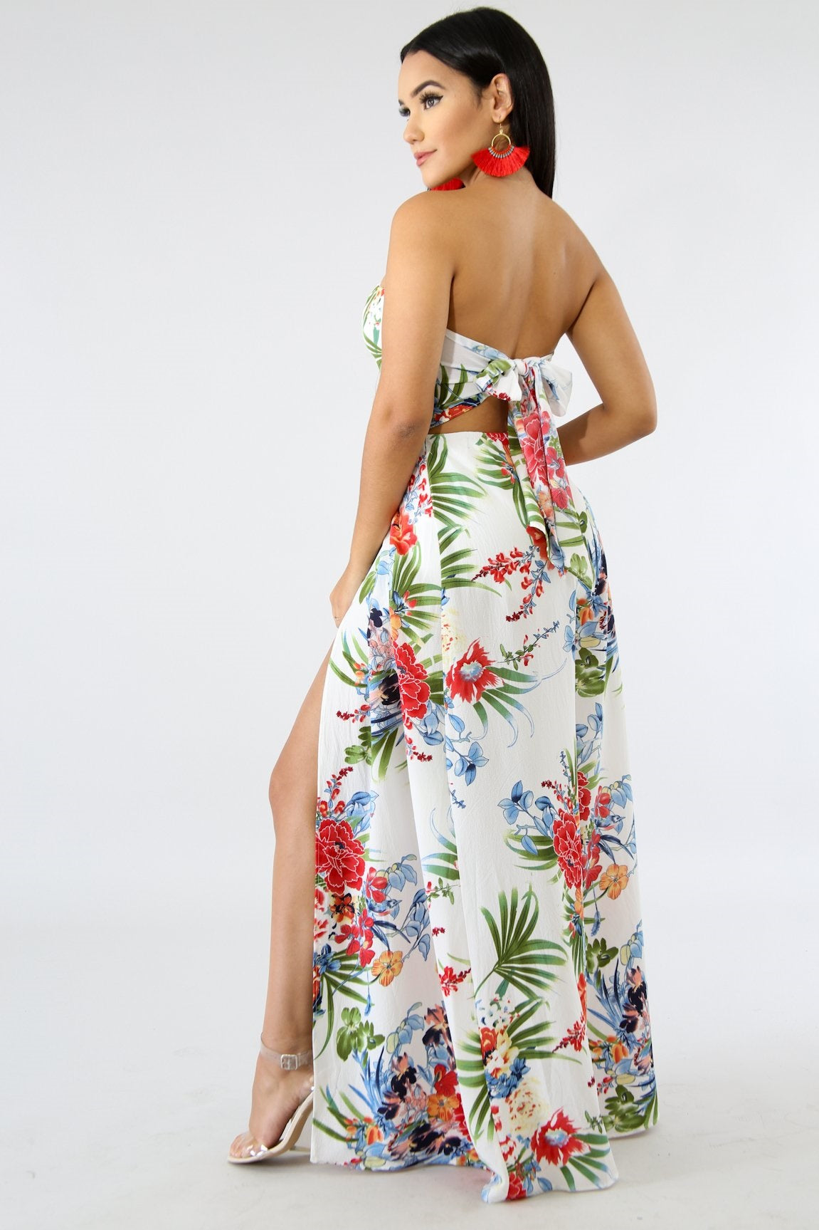 Tube Slit Floral Jumpsuit