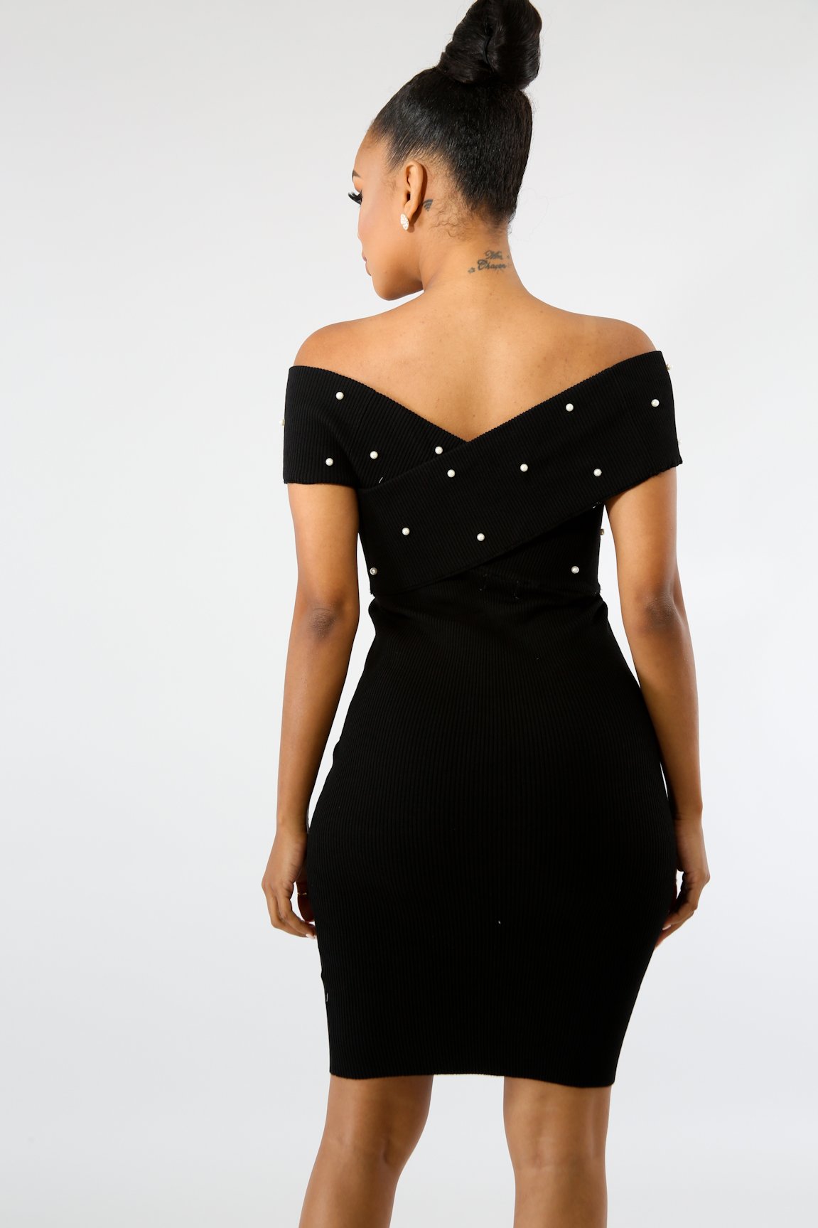 Pearl Crossed Knit Body-Con Dress White by Outfit Love