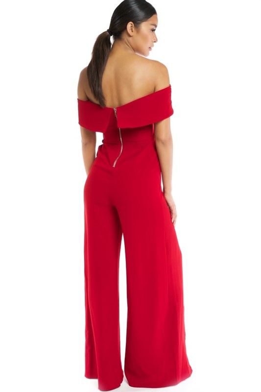 Off Shoulder Split Leg Jumpsuit