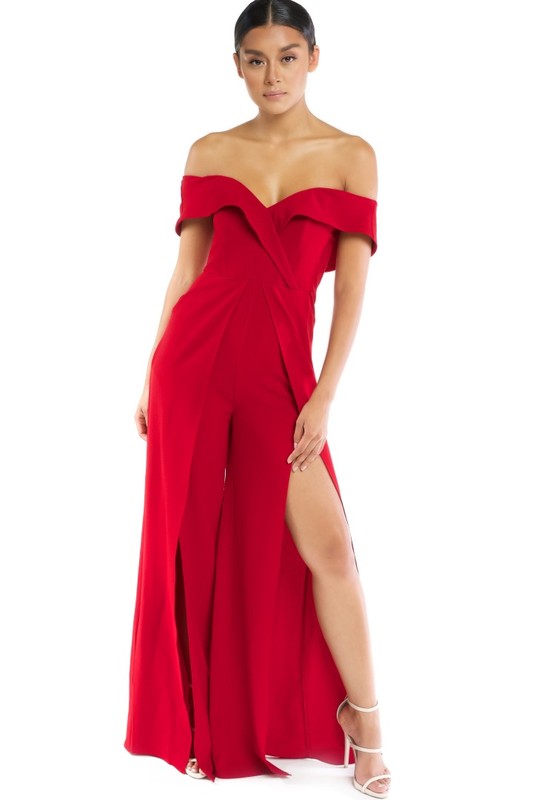 Off Shoulder Split Leg Jumpsuit