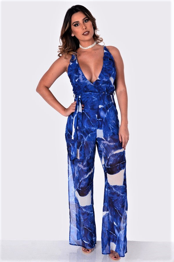 Palm Leaves Ruffle Jumpsuit
