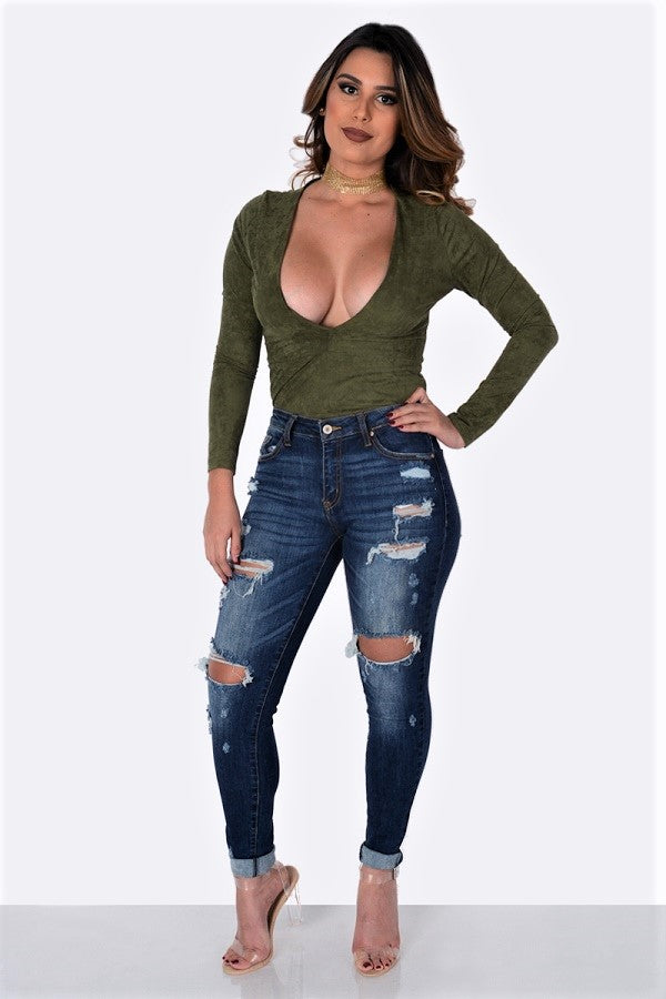 Outfit Love Solid Micro Suede Olive Bodysuit