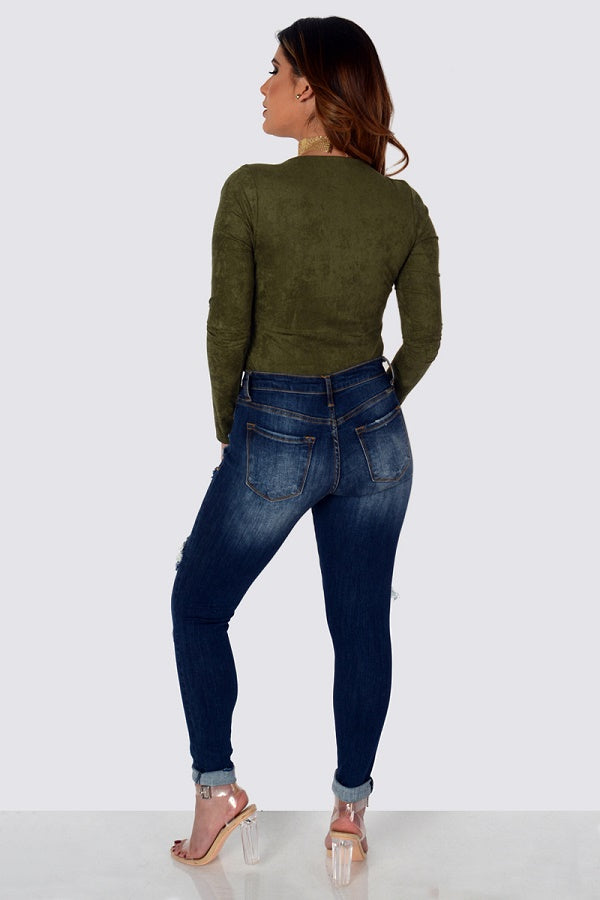 Outfit Love  Solid Micro Suede Olive Bodysuit