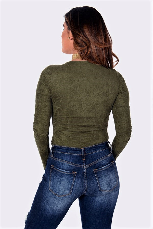 Outfit Love olid Micro Suede Olive Bodysuit