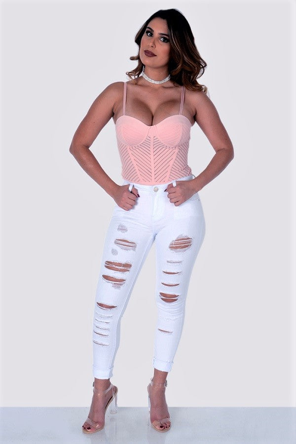 Fit Miami Style Burnout Stripe Bustier Bodysuit