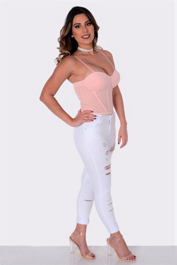 Fit Miami Style Burnout Stripe Bustier Bodysuit