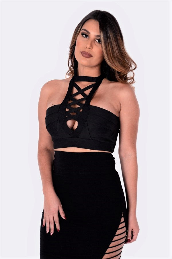 Crisscross Detail Bandage Top Black
