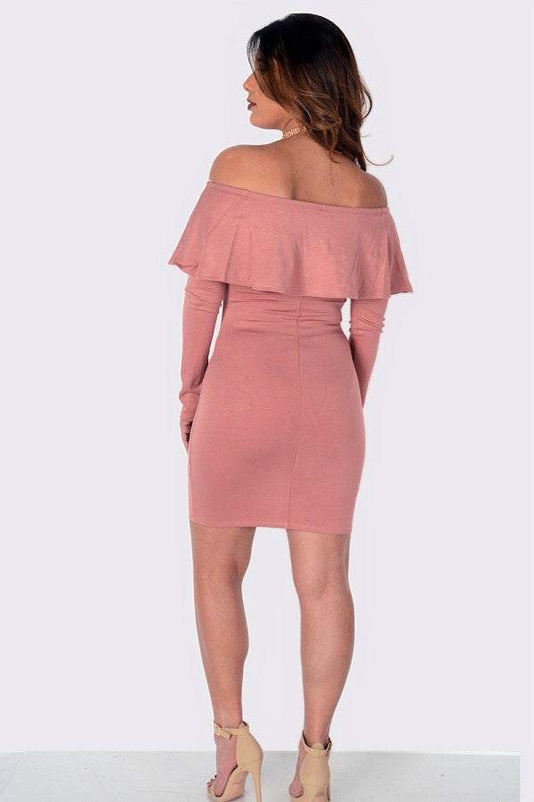 Fit Miami Style Off Shoulder Long Sleeve Ruffle Dress