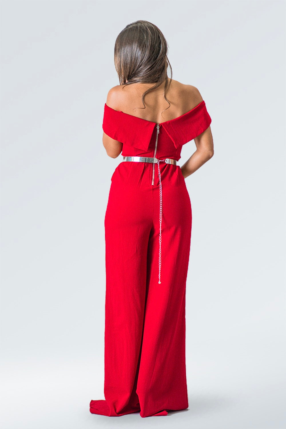 Off Shoulder Split Leg Jumpsuit