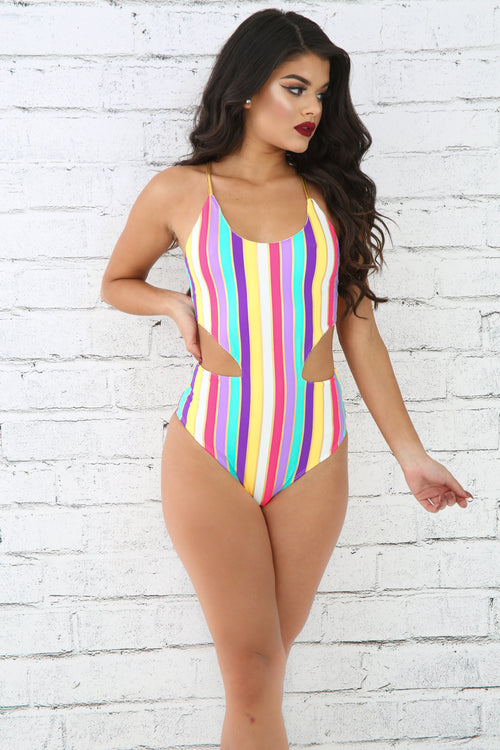 Striped Monokini Swimsuit Outfit Love 