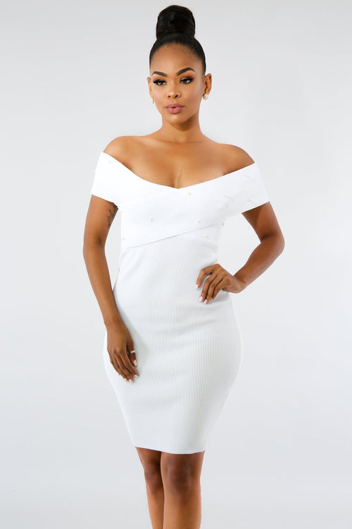 Pearl Crossed Knit Body-Con Dress White by Outfit Love