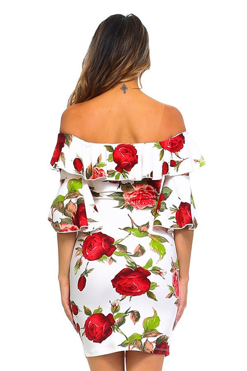 Fit Miami Style Floral Off Shoulder Ruffle Dress