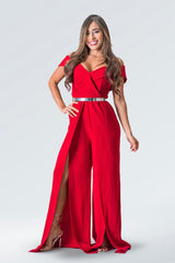 Off Shoulder Split Leg Jumpsuit
